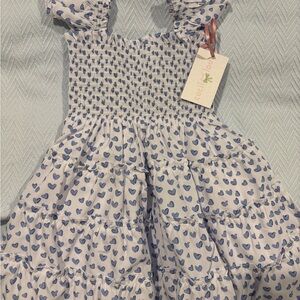 Blue Heart Patterned Smocked Dress
